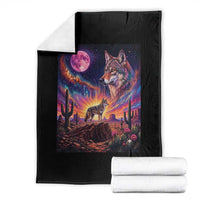 Arizona Coyote Vintage Desert Moon Retro Cactus Throw Blanket Southwest Wildlife Western Adventure Graphic