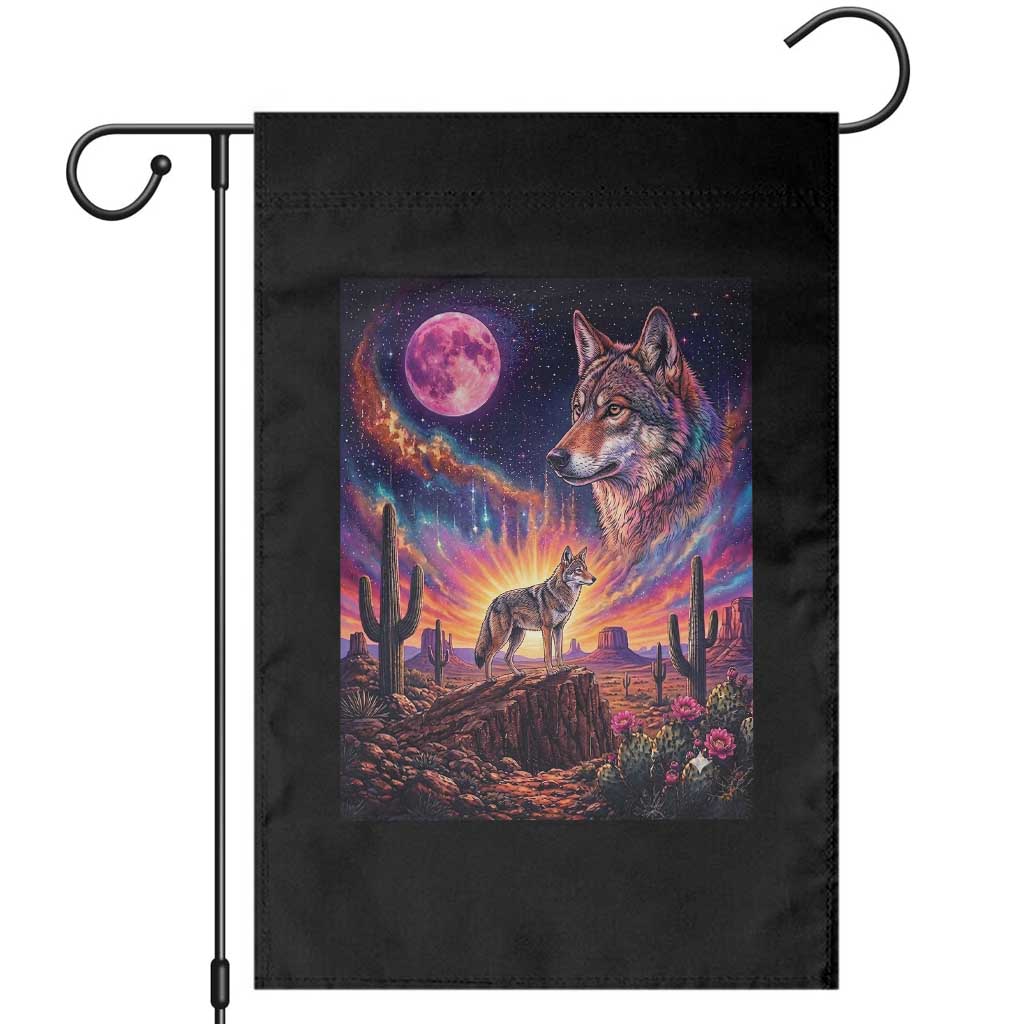 Arizona Coyote Vintage Desert Moon Retro Cactus Garden Flag Southwest Wildlife Western Adventure Graphic