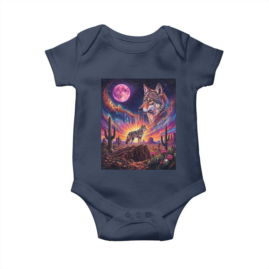 Arizona Coyote Vintage Desert Moon Retro Cactus Baby Onesie Southwest Wildlife Western Adventure Graphic