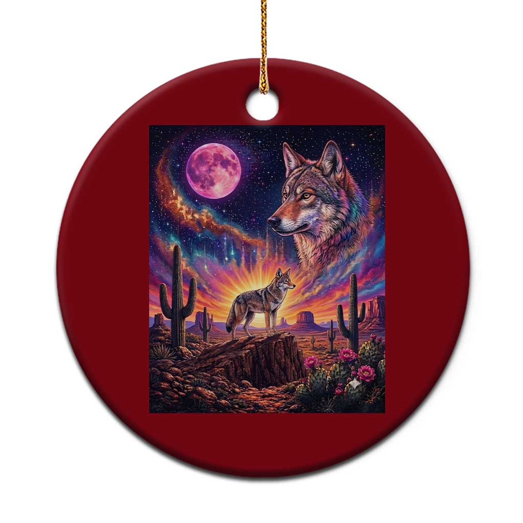 Arizona Coyote Vintage Desert Moon Retro Cactus Ceramic Ornament Southwest Wildlife Western Adventure Graphic