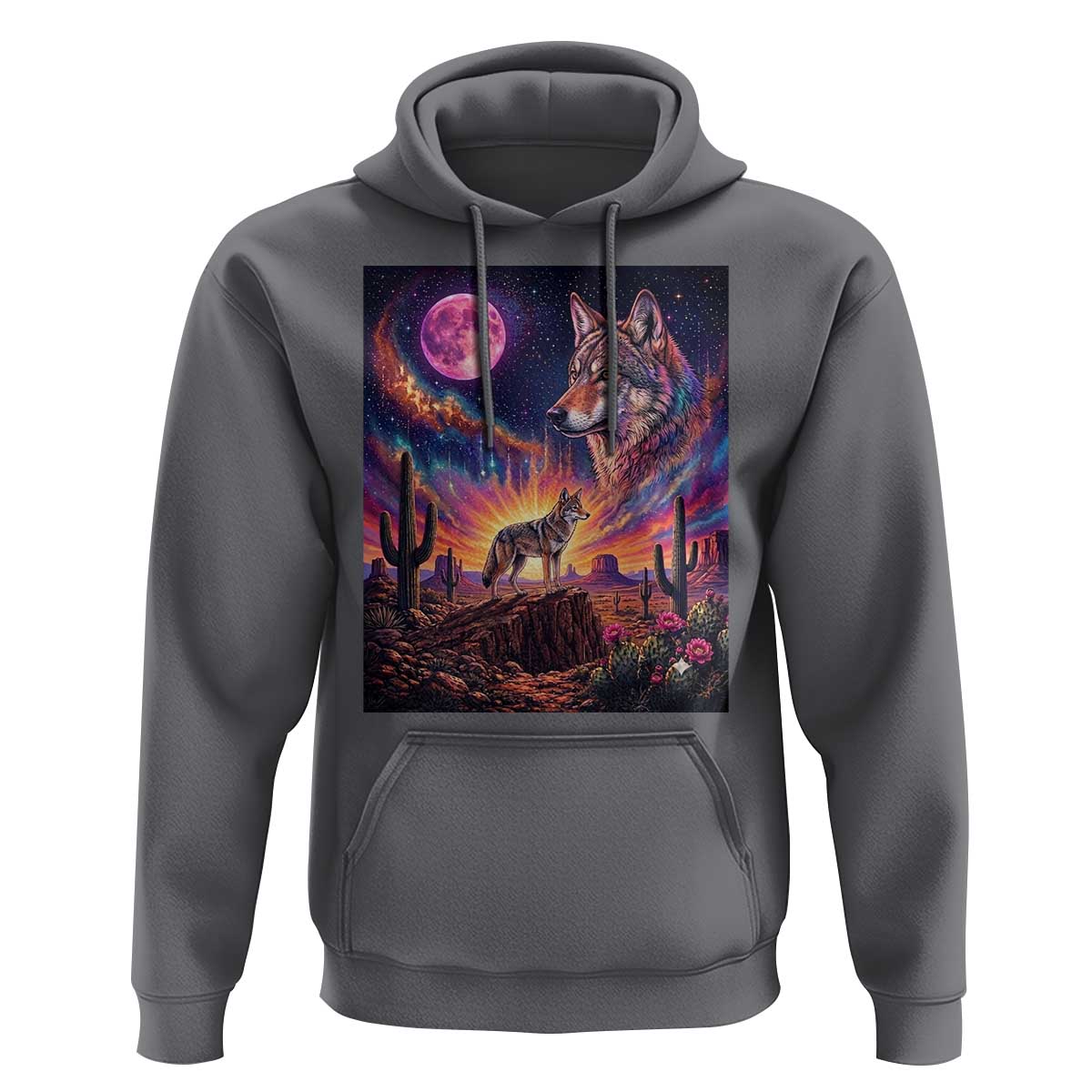 Arizona Coyote Vintage Desert Moon Retro Cactus Hoodie Southwest Wildlife Western Adventure Graphic