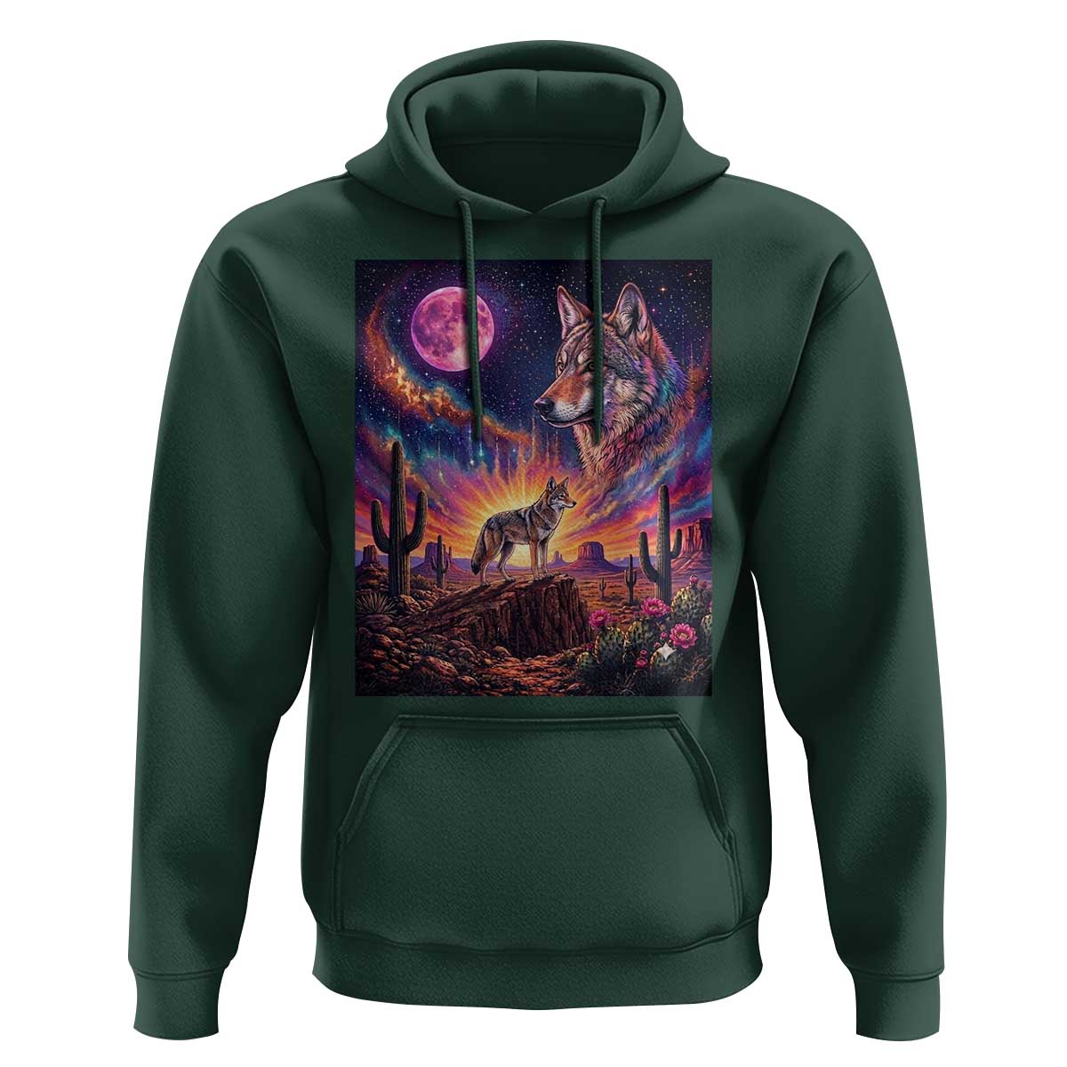 Arizona Coyote Vintage Desert Moon Retro Cactus Hoodie Southwest Wildlife Western Adventure Graphic