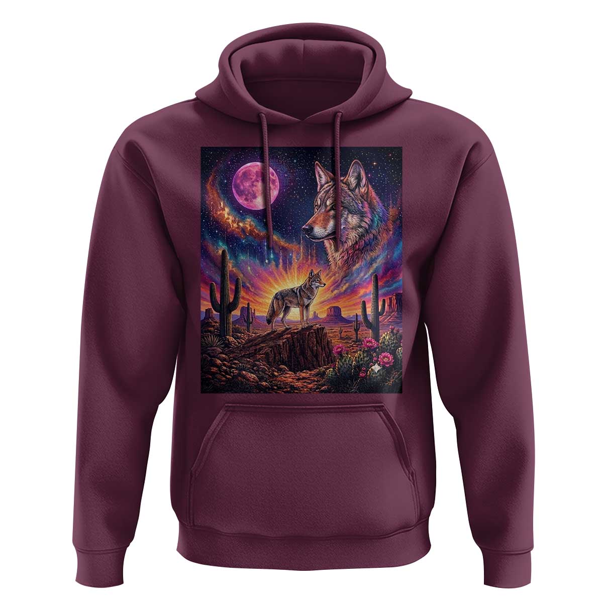 Arizona Coyote Vintage Desert Moon Retro Cactus Hoodie Southwest Wildlife Western Adventure Graphic