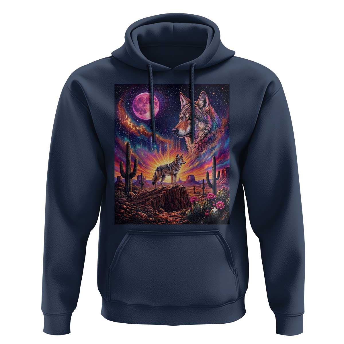 Arizona Coyote Vintage Desert Moon Retro Cactus Hoodie Southwest Wildlife Western Adventure Graphic