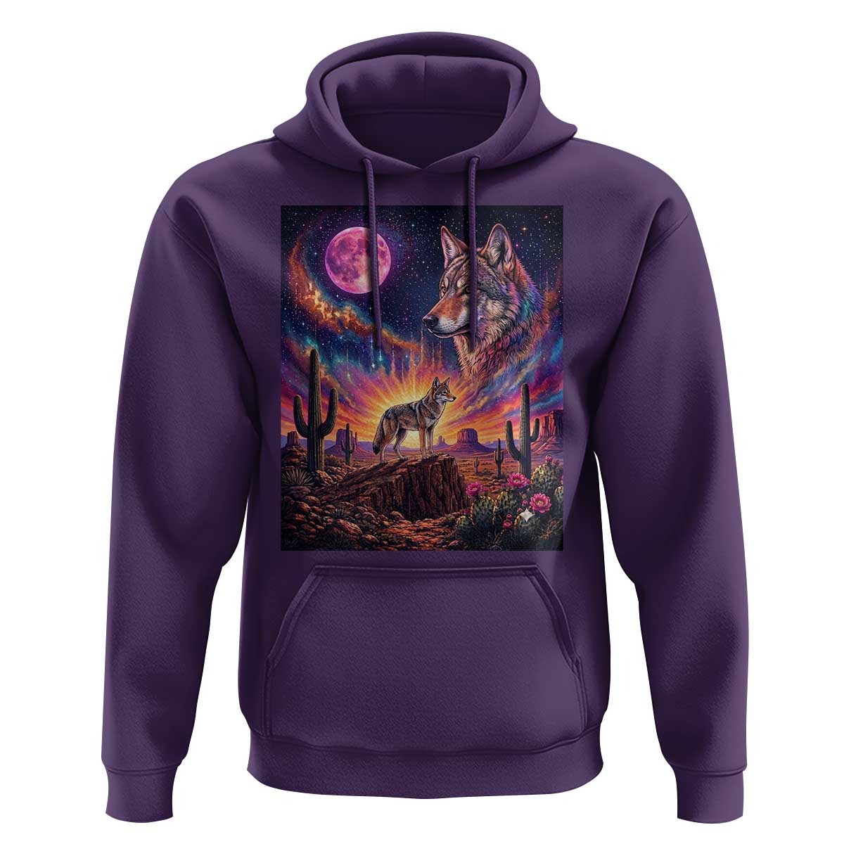 Arizona Coyote Vintage Desert Moon Retro Cactus Hoodie Southwest Wildlife Western Adventure Graphic