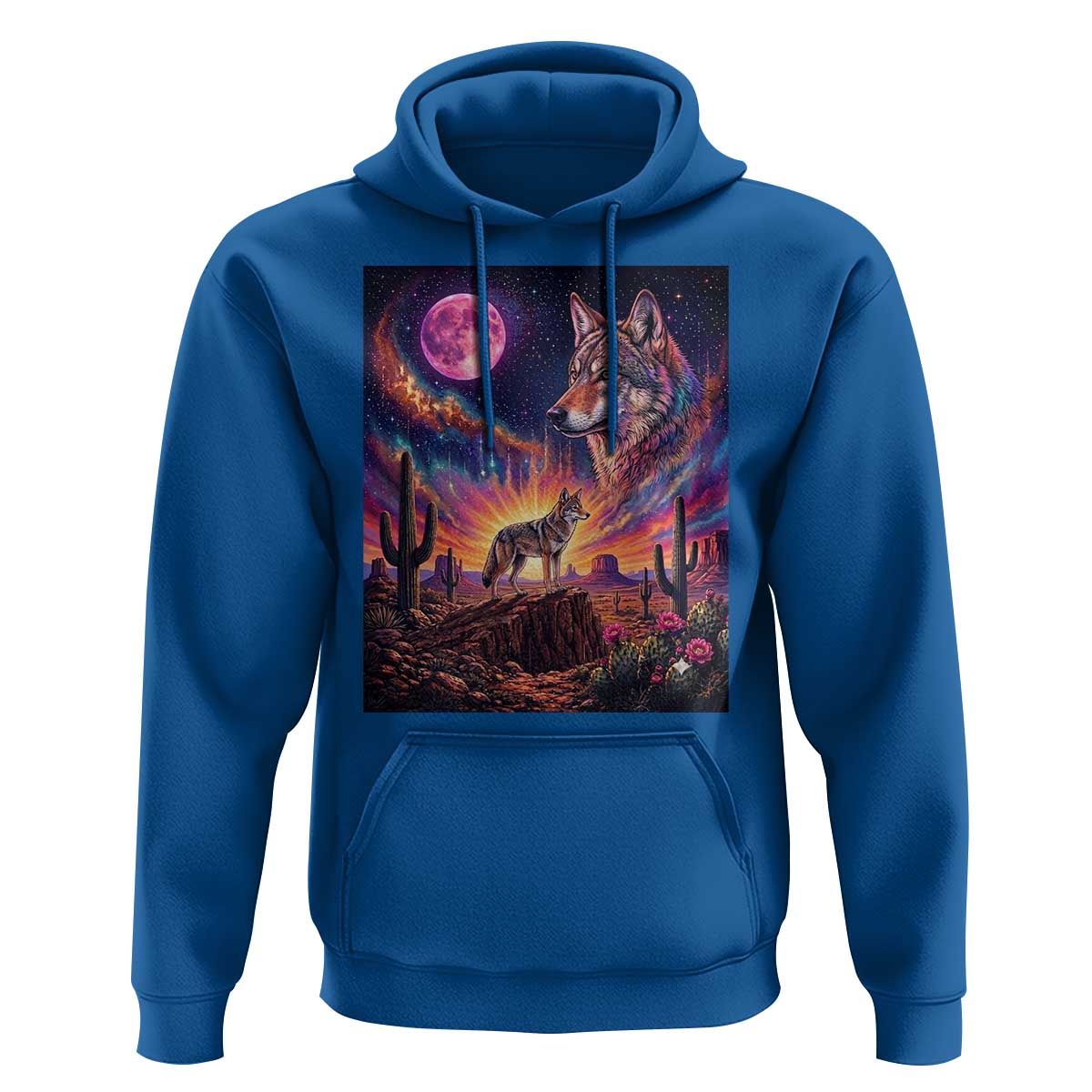 Arizona Coyote Vintage Desert Moon Retro Cactus Hoodie Southwest Wildlife Western Adventure Graphic