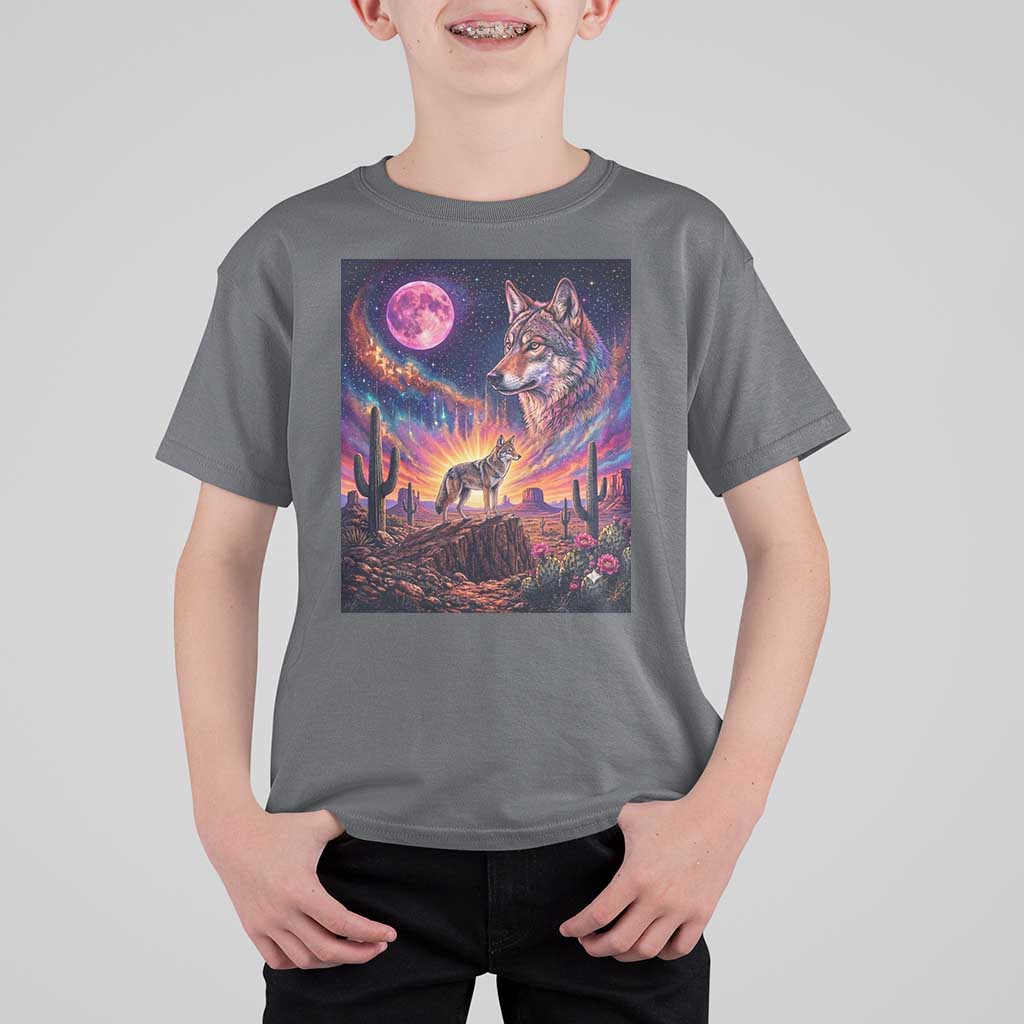 Arizona Coyote Vintage Desert Moon Retro Cactus T Shirt For Kid Southwest Wildlife Western Adventure Graphic