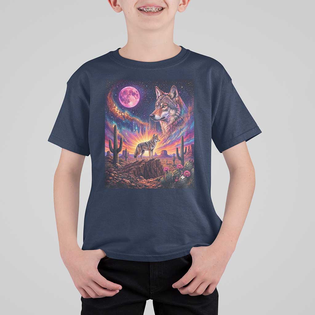 Arizona Coyote Vintage Desert Moon Retro Cactus T Shirt For Kid Southwest Wildlife Western Adventure Graphic