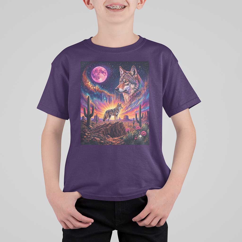 Arizona Coyote Vintage Desert Moon Retro Cactus T Shirt For Kid Southwest Wildlife Western Adventure Graphic