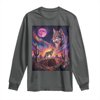 Arizona Coyote Vintage Desert Moon Retro Cactus Long Sleeve Shirt Southwest Wildlife Western Adventure Graphic