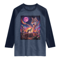 Arizona Coyote Vintage Desert Moon Retro Cactus Raglan Shirt Southwest Wildlife Western Adventure Graphic