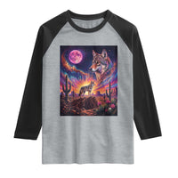 Arizona Coyote Vintage Desert Moon Retro Cactus Raglan Shirt Southwest Wildlife Western Adventure Graphic