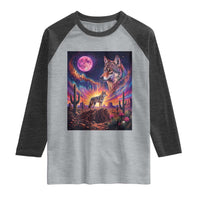 Arizona Coyote Vintage Desert Moon Retro Cactus Raglan Shirt Southwest Wildlife Western Adventure Graphic
