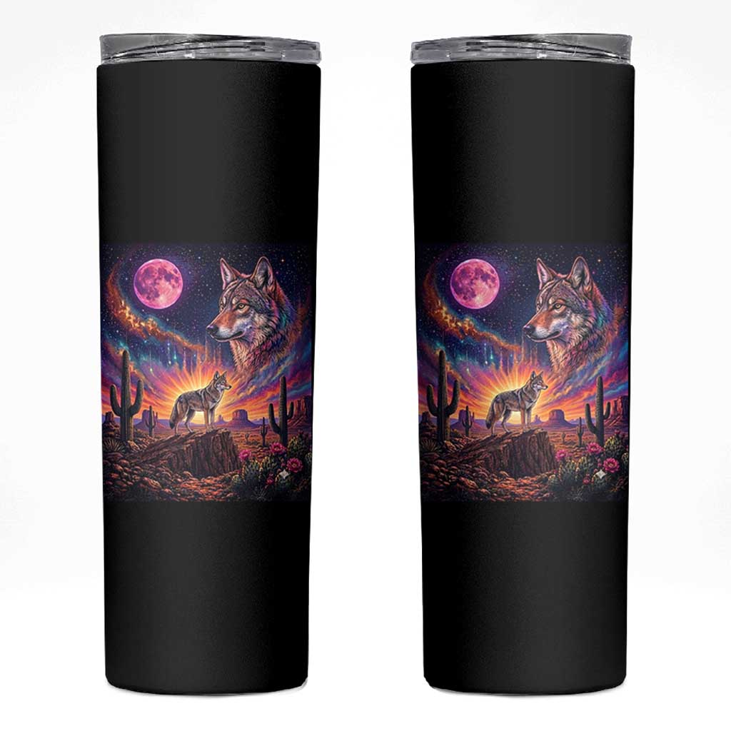 Arizona Coyote Vintage Desert Moon Retro Cactus Skinny Tumbler Southwest Wildlife Western Adventure Graphic