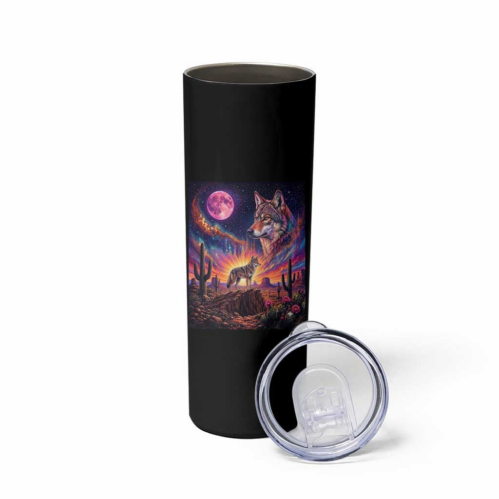 Arizona Coyote Vintage Desert Moon Retro Cactus Skinny Tumbler Southwest Wildlife Western Adventure Graphic