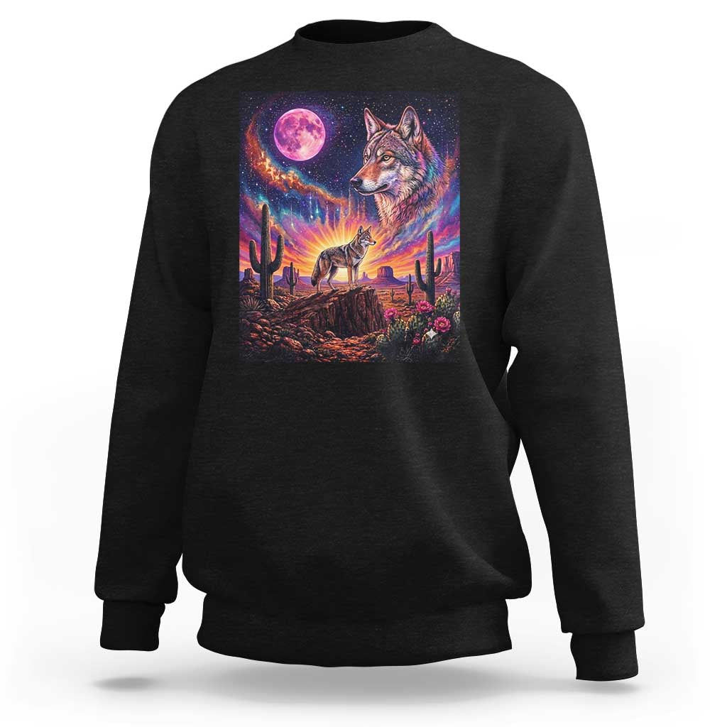 Arizona Coyote Vintage Desert Moon Retro Cactus Sweatshirt Southwest Wildlife Western Adventure Graphic