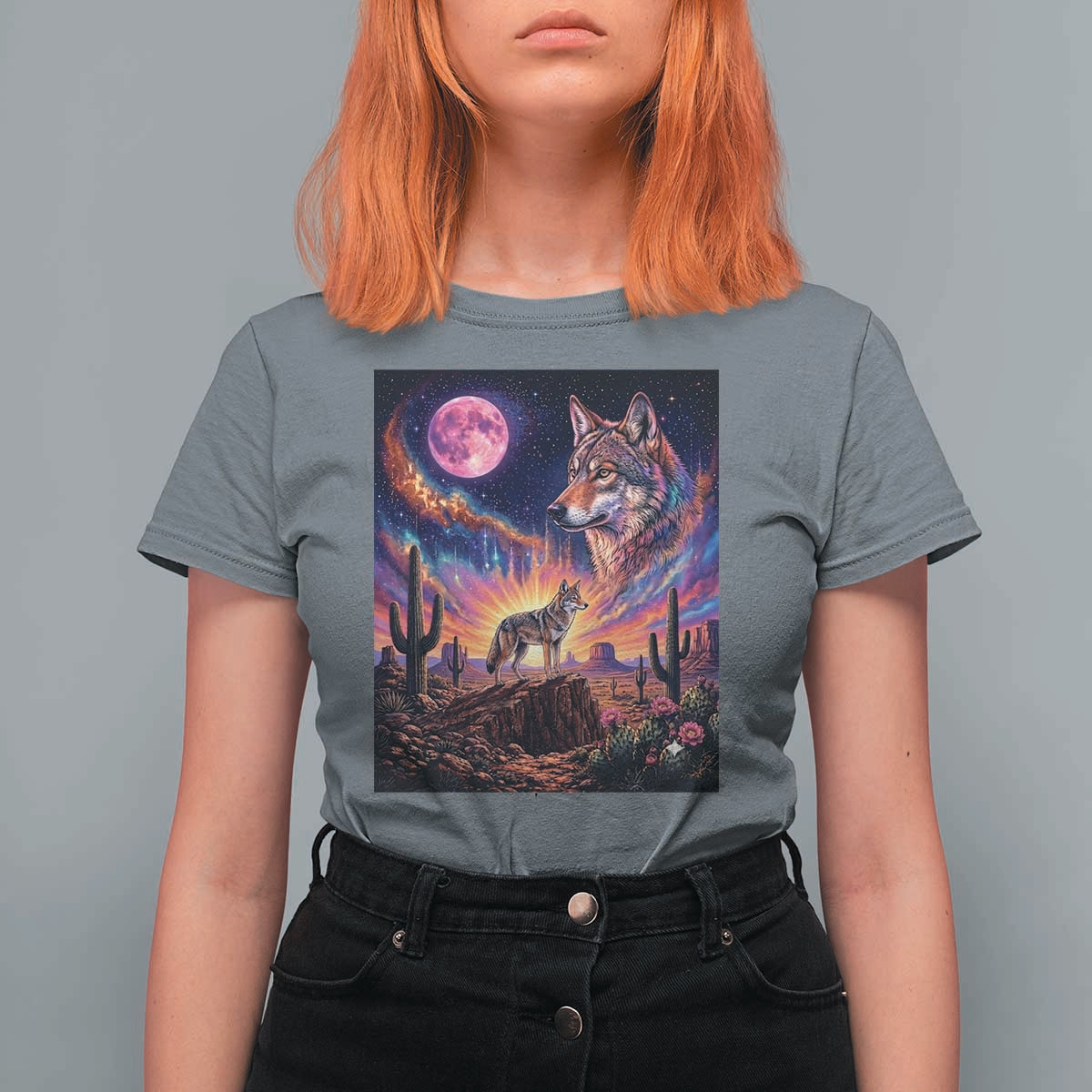 Arizona Coyote Vintage Desert Moon Retro Cactus T Shirt For Women Southwest Wildlife Western Adventure Graphic