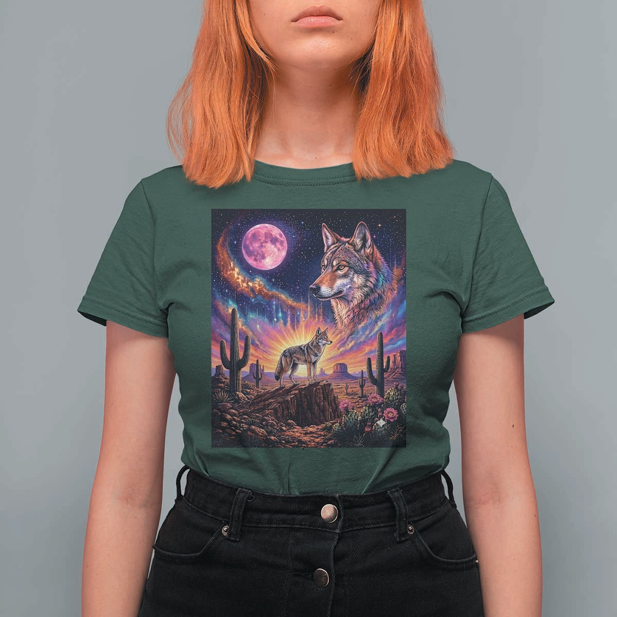 Arizona Coyote Vintage Desert Moon Retro Cactus T Shirt For Women Southwest Wildlife Western Adventure Graphic