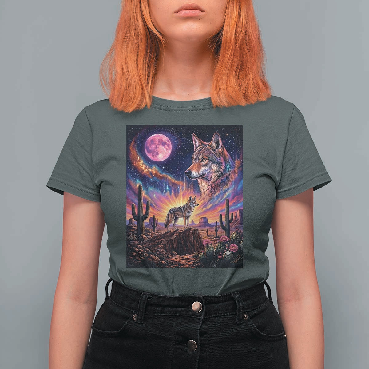 Arizona Coyote Vintage Desert Moon Retro Cactus T Shirt For Women Southwest Wildlife Western Adventure Graphic