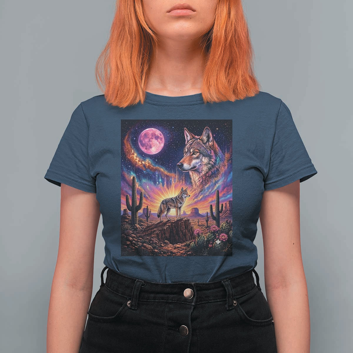 Arizona Coyote Vintage Desert Moon Retro Cactus T Shirt For Women Southwest Wildlife Western Adventure Graphic