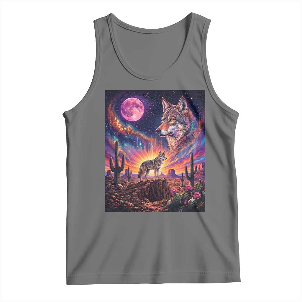 Arizona Coyote Vintage Desert Moon Retro Cactus Tank Top Southwest Wildlife Western Adventure Graphic