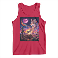 Arizona Coyote Vintage Desert Moon Retro Cactus Tank Top Southwest Wildlife Western Adventure Graphic