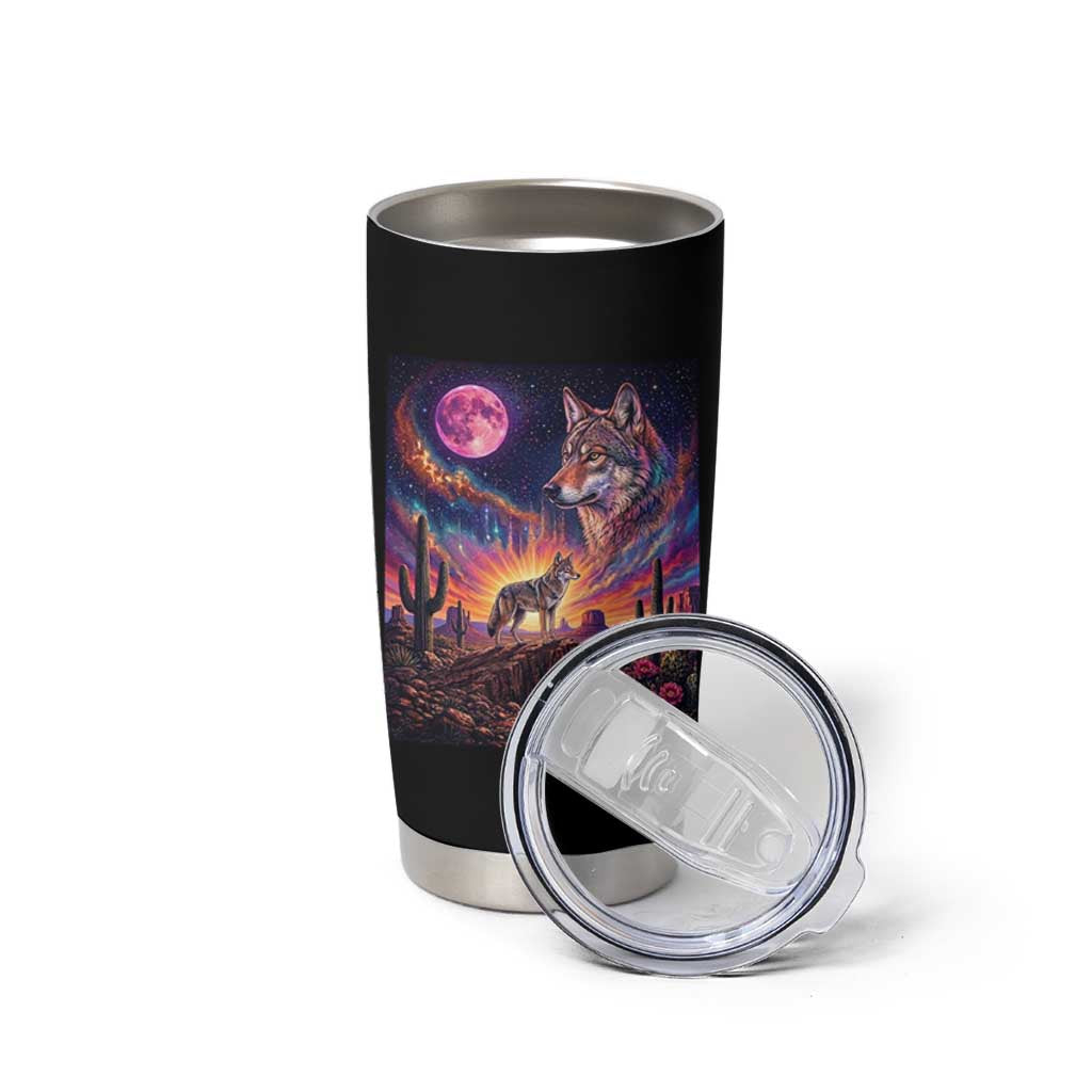 Arizona Coyote Vintage Desert Moon Retro Cactus Tumbler Cup Southwest Wildlife Western Adventure Graphic