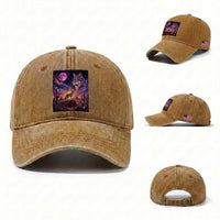 Arizona Coyote Vintage Desert Moon Retro Cactus Washed Cotton Baseball Cap Southwest Wildlife Western Adventure Graphic