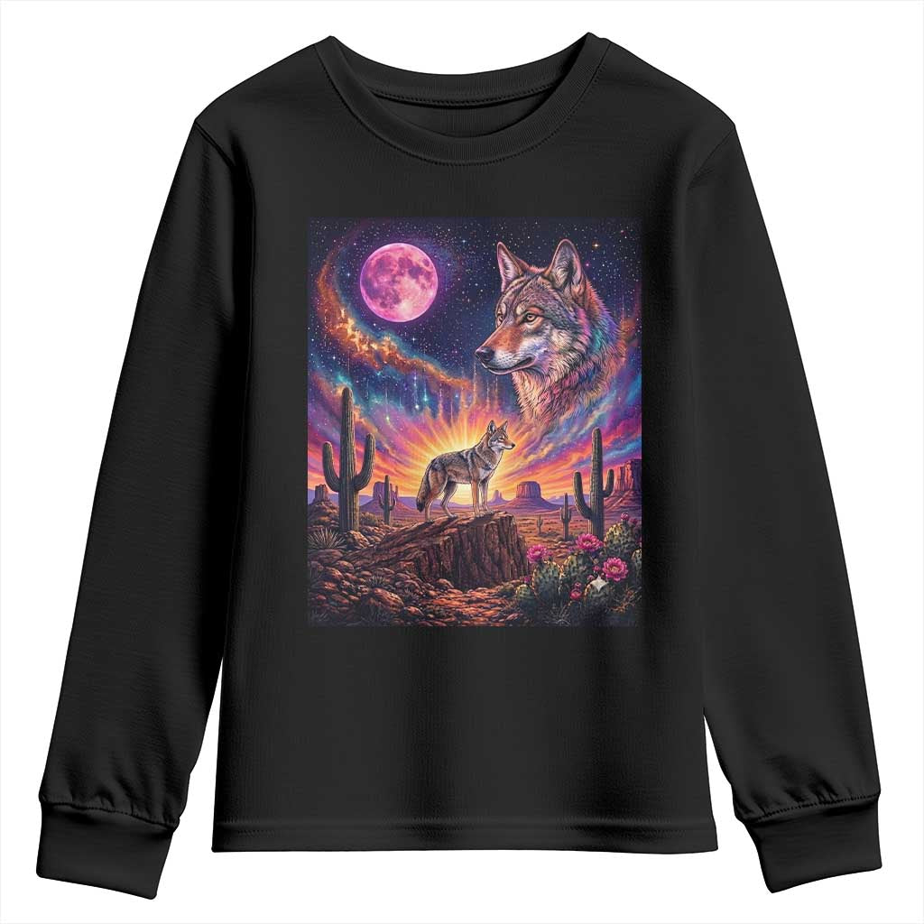 Arizona Coyote Vintage Desert Moon Retro Cactus Youth Sweatshirt Southwest Wildlife Western Adventure Graphic