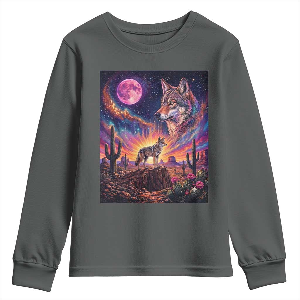 Arizona Coyote Vintage Desert Moon Retro Cactus Youth Sweatshirt Southwest Wildlife Western Adventure Graphic