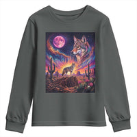 Arizona Coyote Vintage Desert Moon Retro Cactus Youth Sweatshirt Southwest Wildlife Western Adventure Graphic