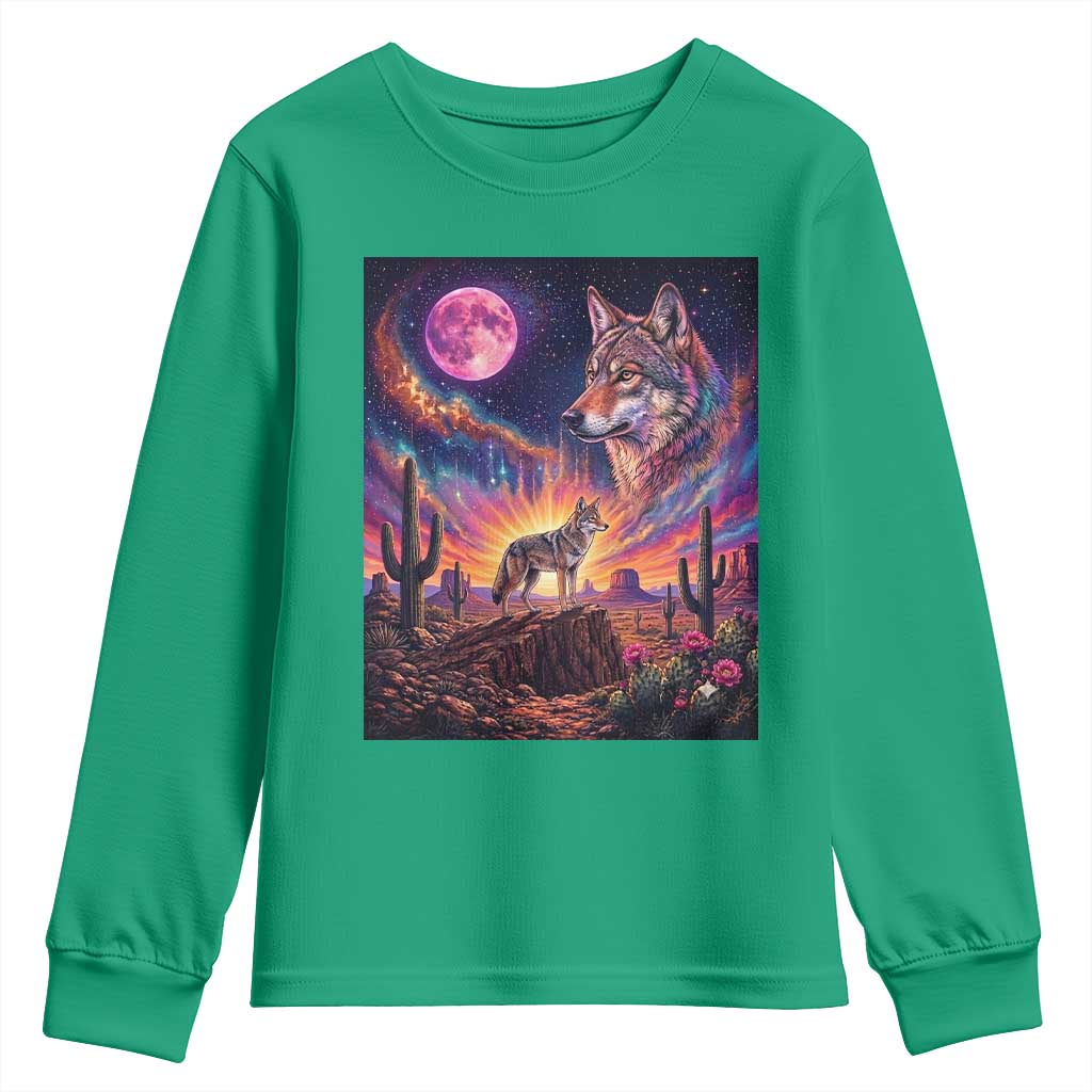 Arizona Coyote Vintage Desert Moon Retro Cactus Youth Sweatshirt Southwest Wildlife Western Adventure Graphic