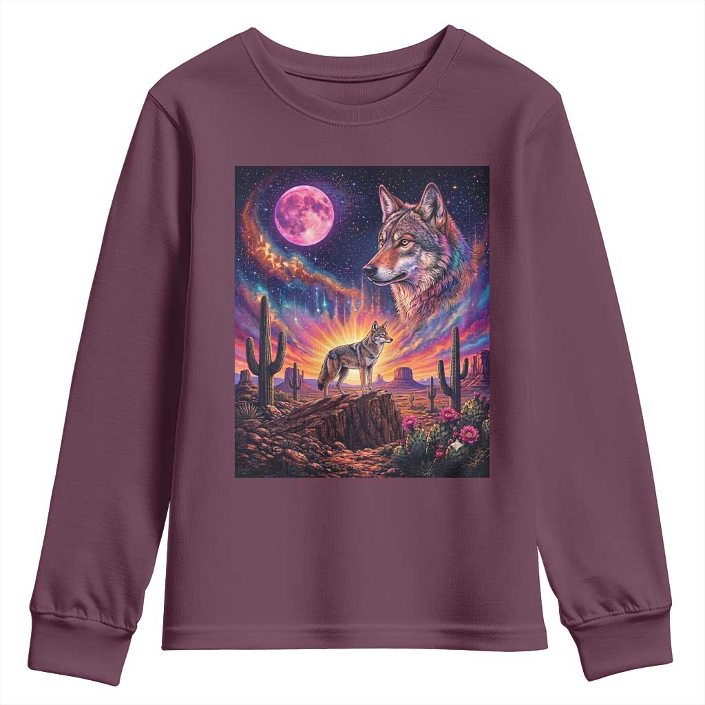 Arizona Coyote Vintage Desert Moon Retro Cactus Youth Sweatshirt Southwest Wildlife Western Adventure Graphic