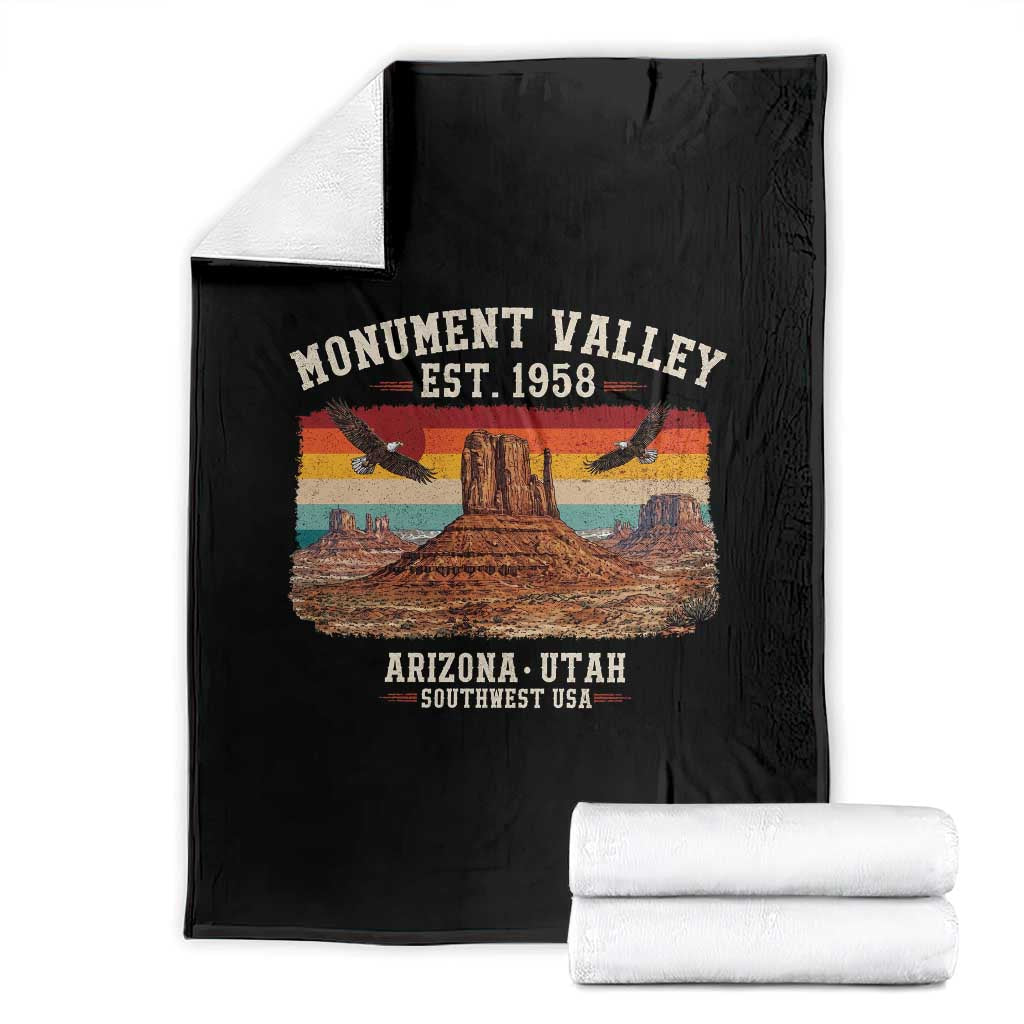 Retro Monument Valley Arizona Utah Sunset Established 1958 Throw Blanket Southwest Desert Eagle Road Trip Nature Souvenir