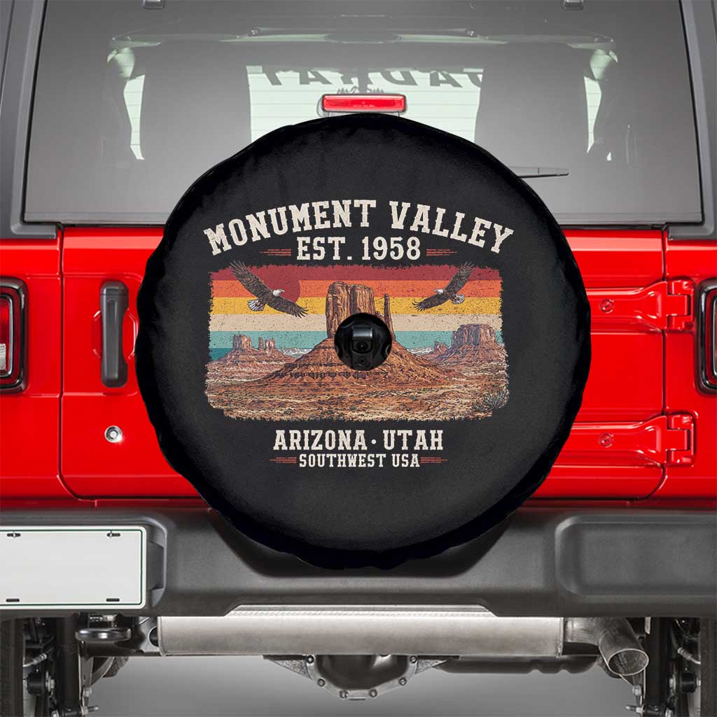 Retro Monument Valley Arizona Utah Sunset Established 1958 Spare Tire Cover Southwest Desert Eagle Road Trip Nature Souvenir