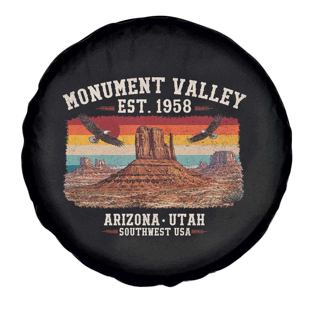 Retro Monument Valley Arizona Utah Sunset Established 1958 Spare Tire Cover Southwest Desert Eagle Road Trip Nature Souvenir