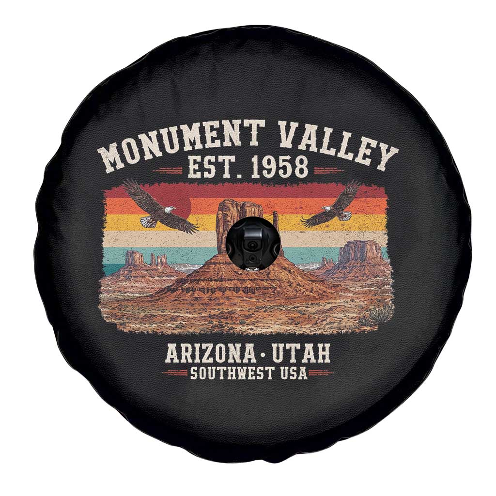 Retro Monument Valley Arizona Utah Sunset Established 1958 Spare Tire Cover Southwest Desert Eagle Road Trip Nature Souvenir