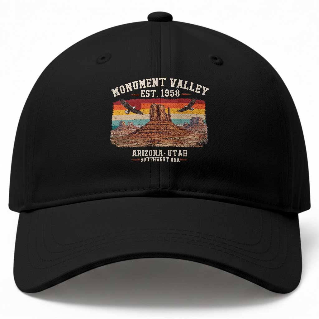 Retro Monument Valley Arizona Utah Sunset Established 1958 Baseball Cap Southwest Desert Eagle Road Trip Nature Souvenir