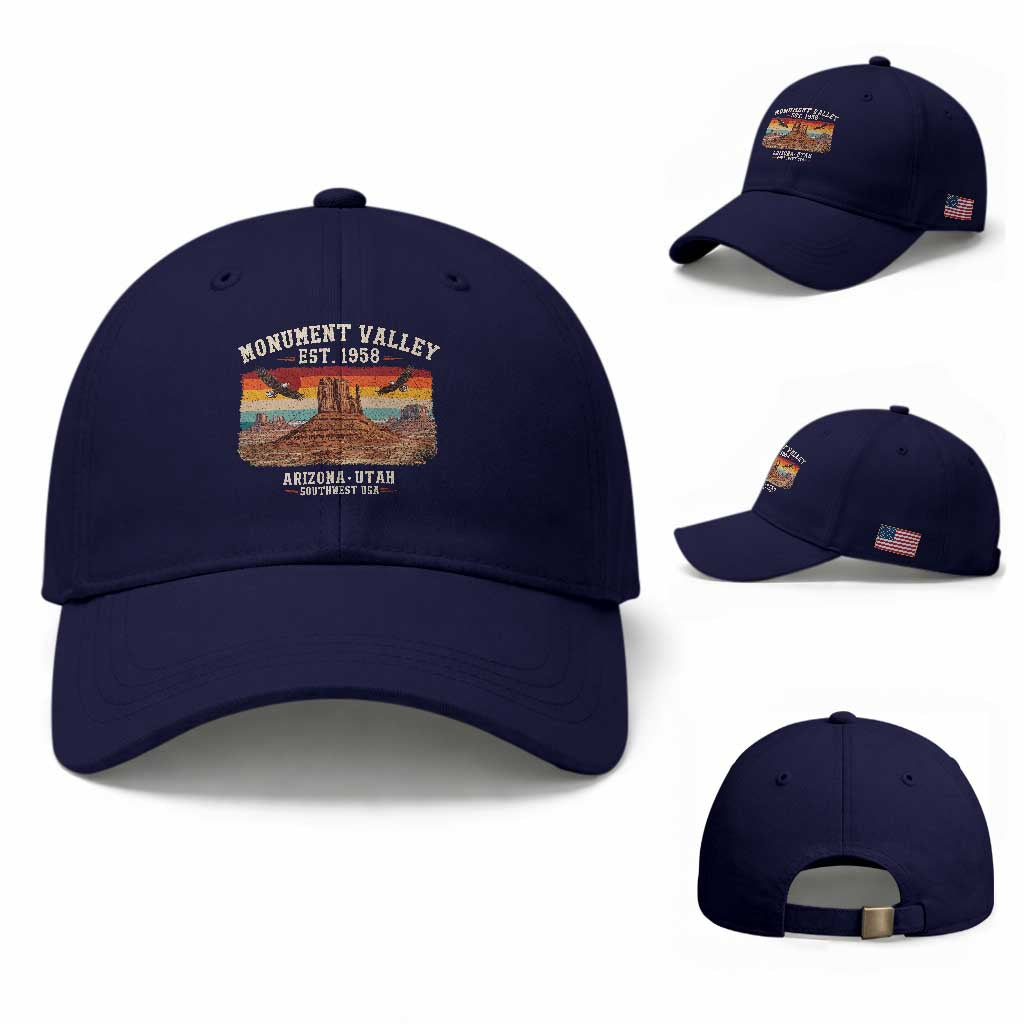 Retro Monument Valley Arizona Utah Sunset Established 1958 Baseball Cap Southwest Desert Eagle Road Trip Nature Souvenir
