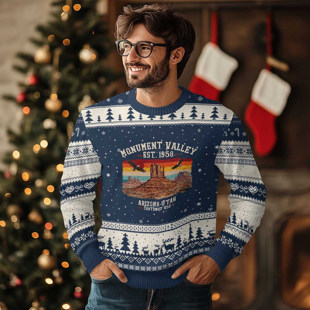 Retro Monument Valley Arizona Utah Sunset Established 1958 Ugly Christmas Sweater Southwest Desert Eagle Road Trip Nature Souvenir