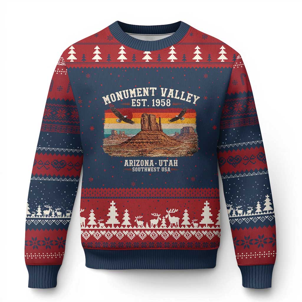 Retro Monument Valley Arizona Utah Sunset Established 1958 Ugly Christmas Sweater Southwest Desert Eagle Road Trip Nature Souvenir