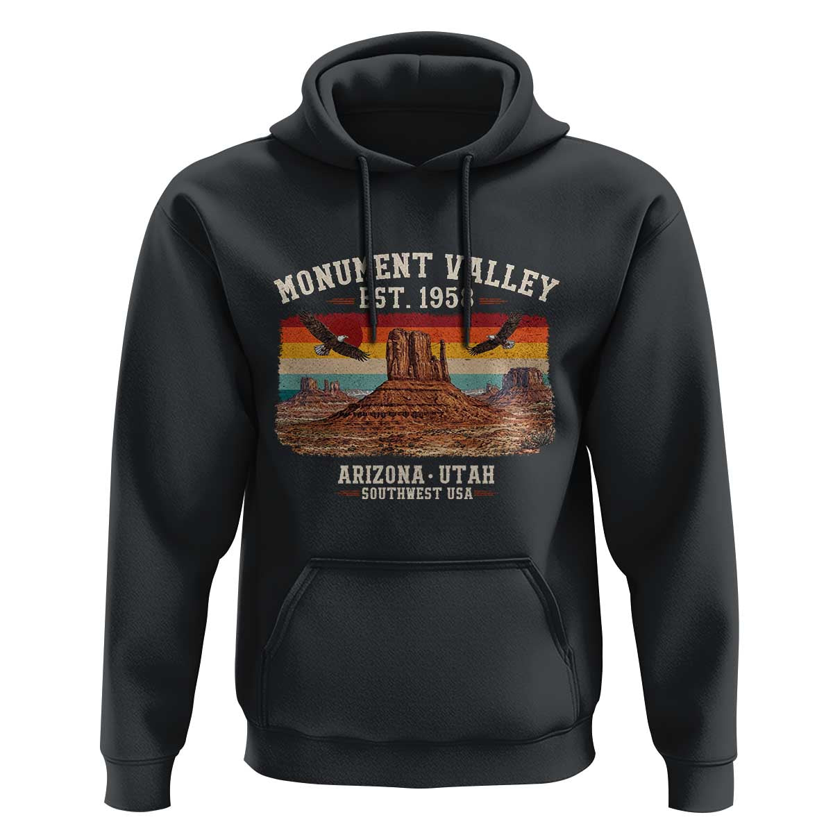 Retro Monument Valley Arizona Utah Sunset Established 1958 Hoodie Southwest Desert Eagle Road Trip Nature Souvenir