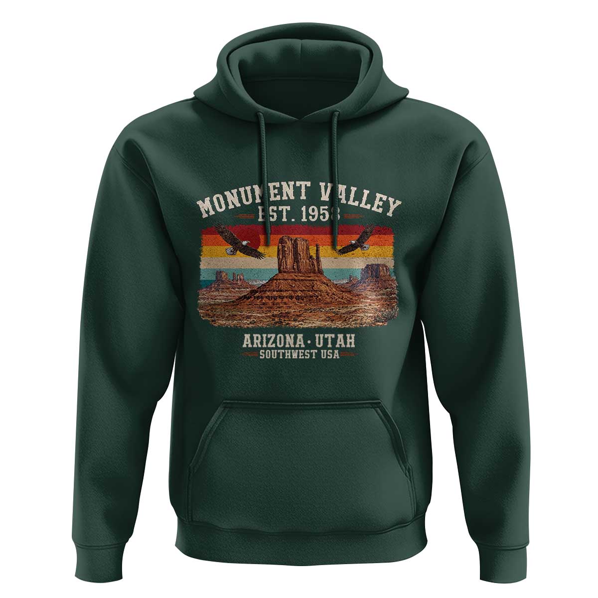 Retro Monument Valley Arizona Utah Sunset Established 1958 Hoodie Southwest Desert Eagle Road Trip Nature Souvenir