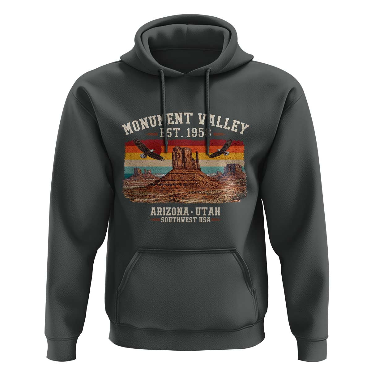 Retro Monument Valley Arizona Utah Sunset Established 1958 Hoodie Southwest Desert Eagle Road Trip Nature Souvenir