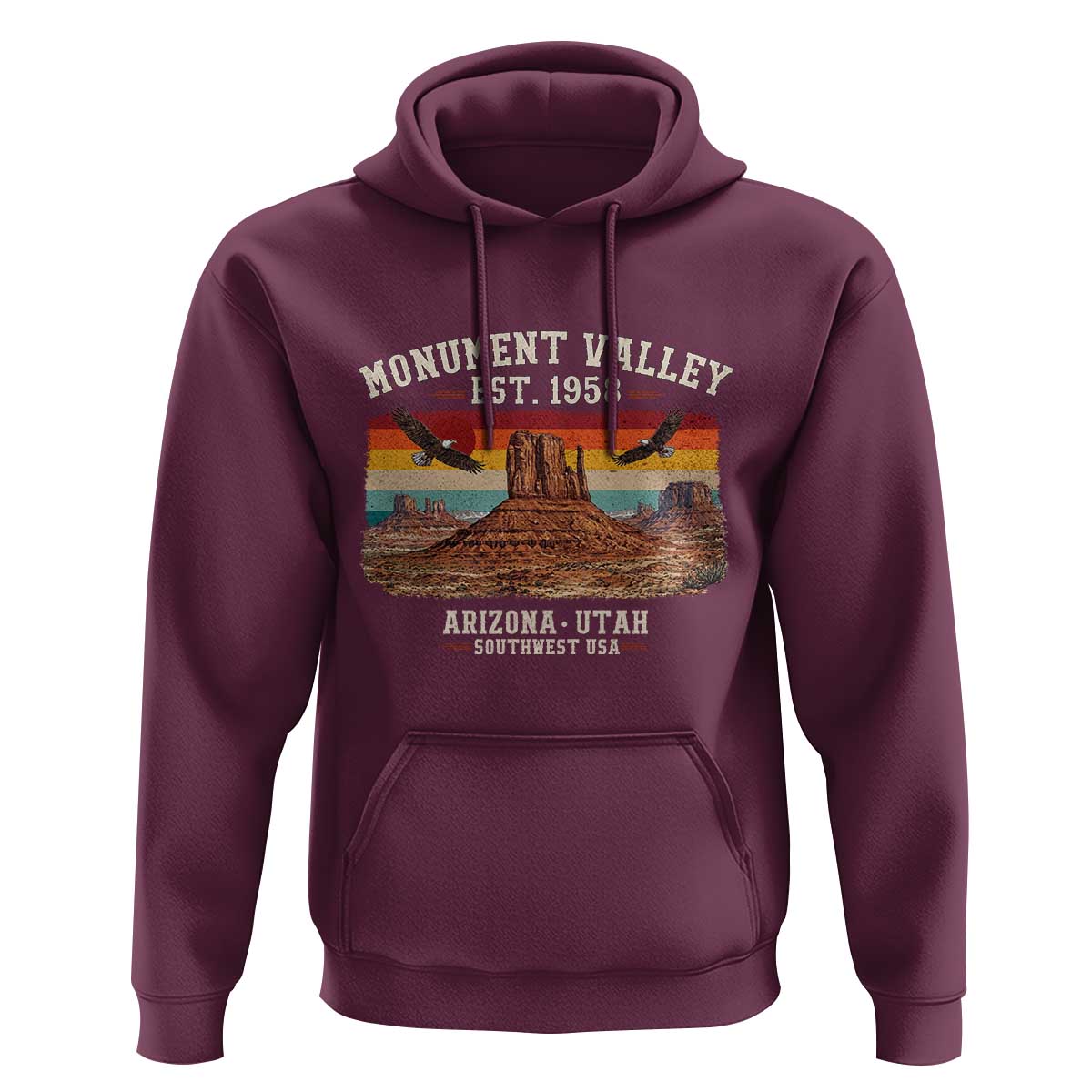 Retro Monument Valley Arizona Utah Sunset Established 1958 Hoodie Southwest Desert Eagle Road Trip Nature Souvenir