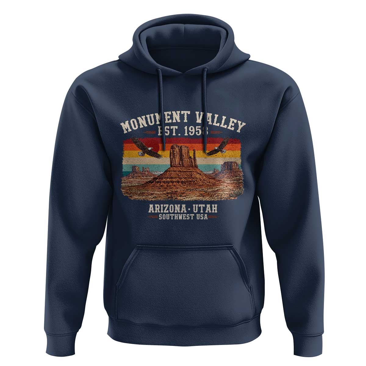 Retro Monument Valley Arizona Utah Sunset Established 1958 Hoodie Southwest Desert Eagle Road Trip Nature Souvenir