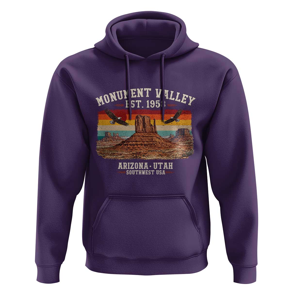 Retro Monument Valley Arizona Utah Sunset Established 1958 Hoodie Southwest Desert Eagle Road Trip Nature Souvenir