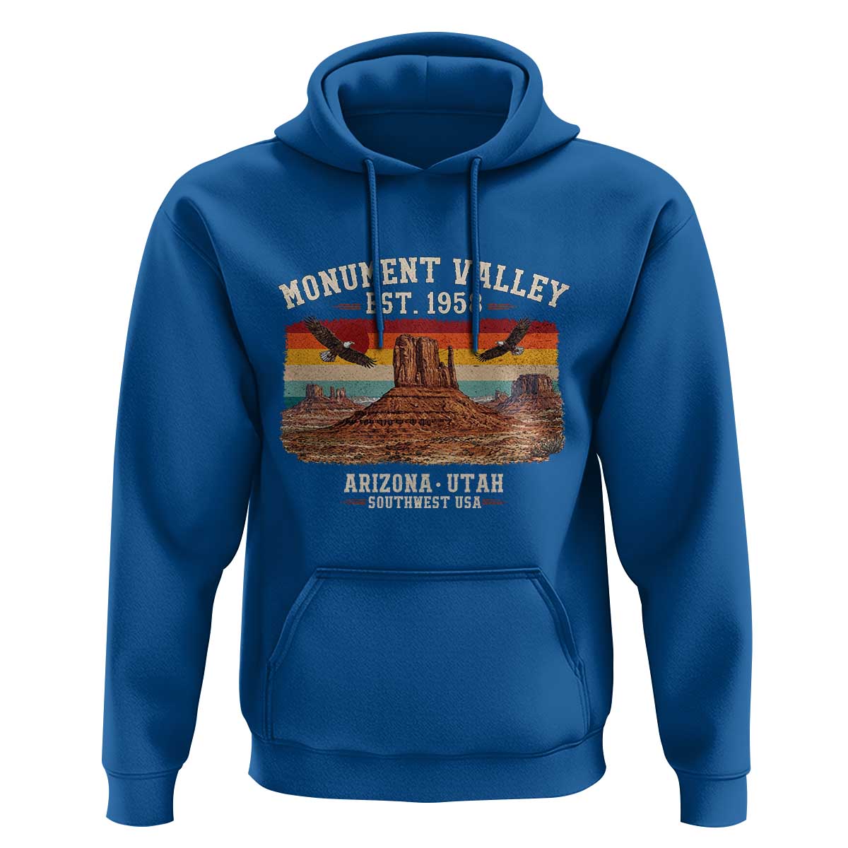 Retro Monument Valley Arizona Utah Sunset Established 1958 Hoodie Southwest Desert Eagle Road Trip Nature Souvenir