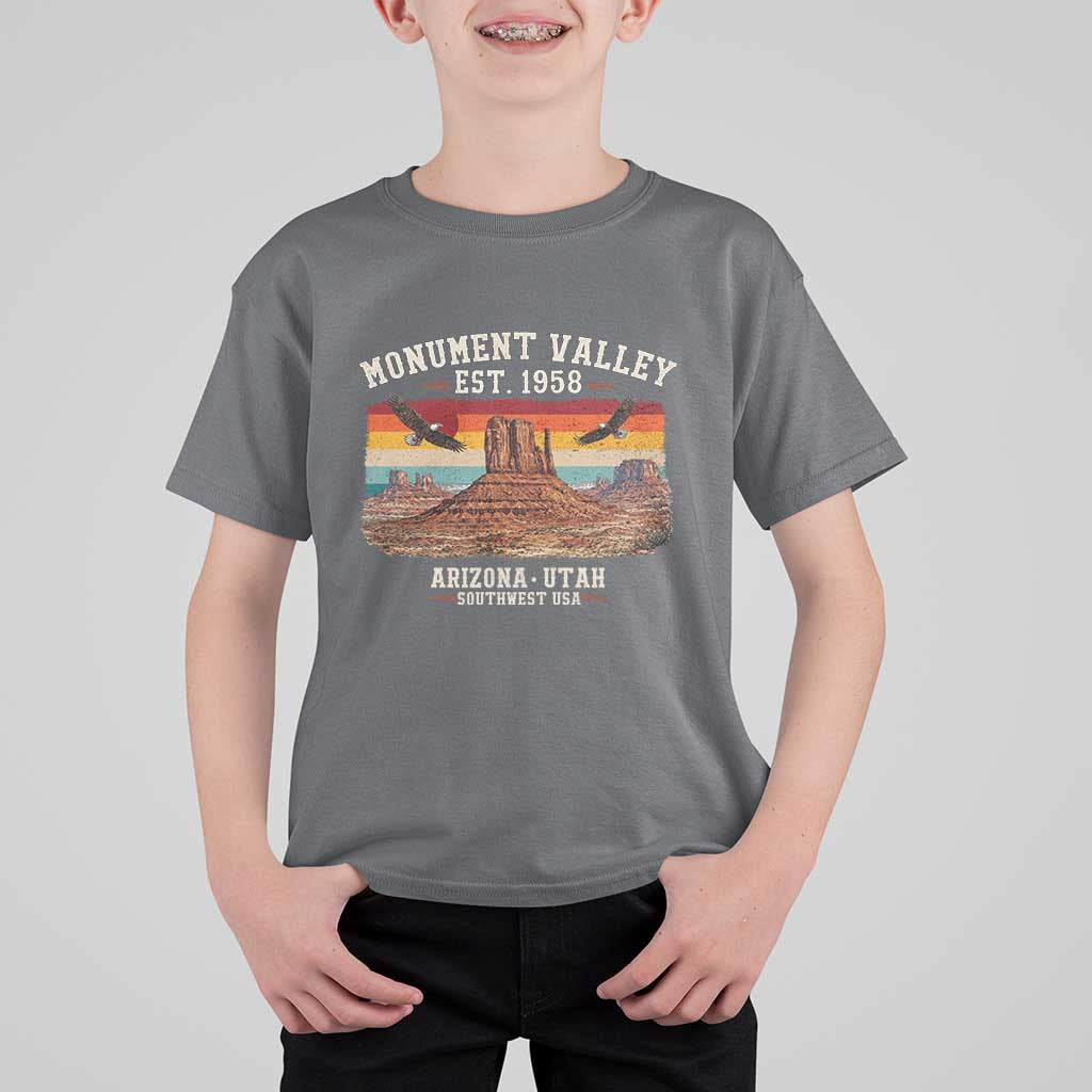 Retro Monument Valley Arizona Utah Sunset Established 1958 T Shirt For Kid Southwest Desert Eagle Road Trip Nature Souvenir