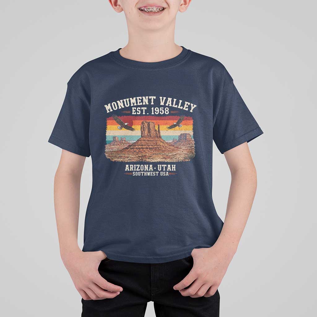 Retro Monument Valley Arizona Utah Sunset Established 1958 T Shirt For Kid Southwest Desert Eagle Road Trip Nature Souvenir